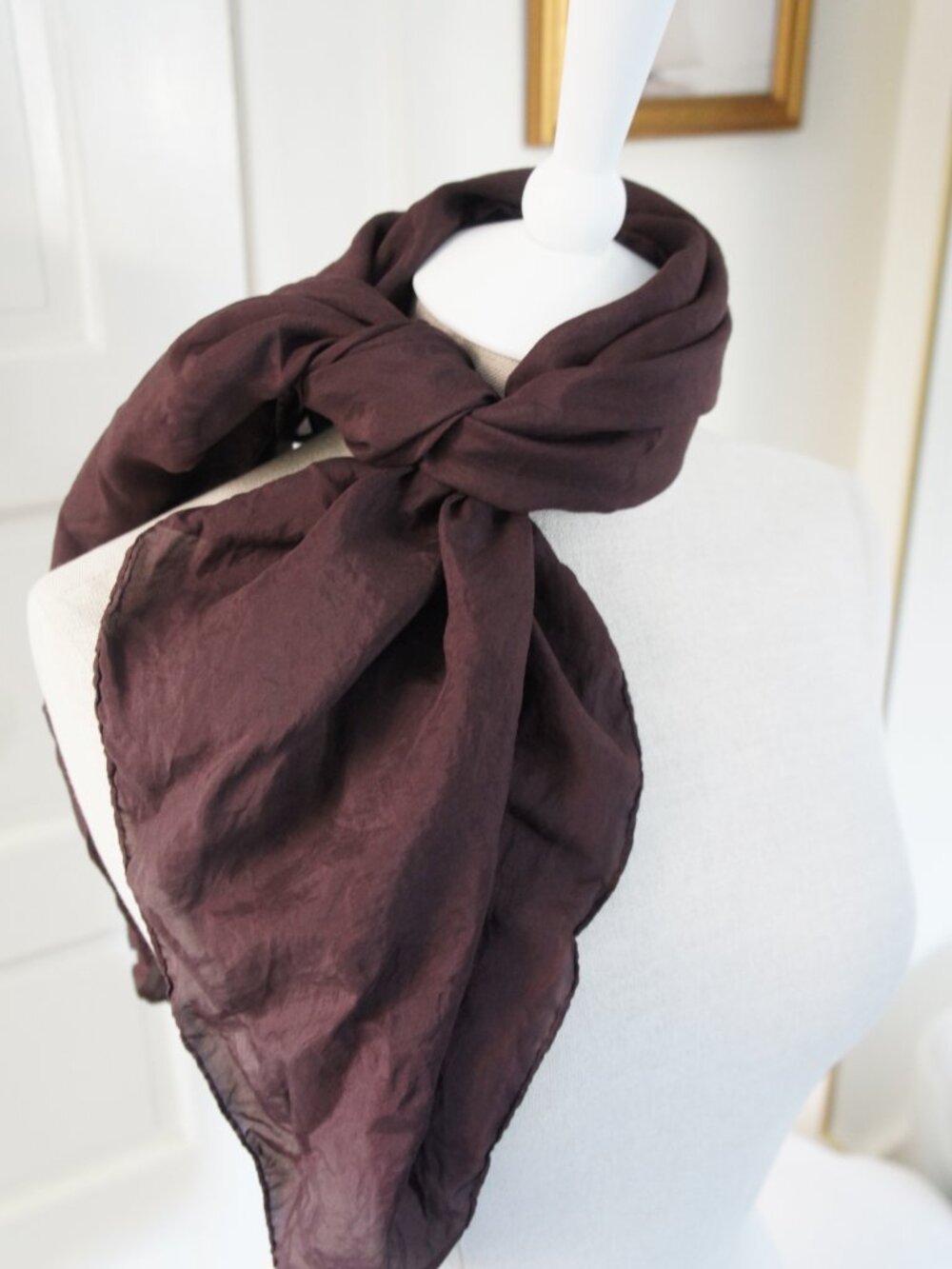 Vintage 100% Silk Dark Burgundy Square Solid Scarf